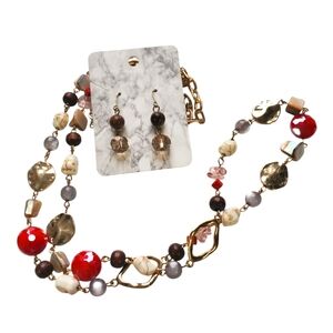 Women's Multicolor Beaded Necklace and Earring Set